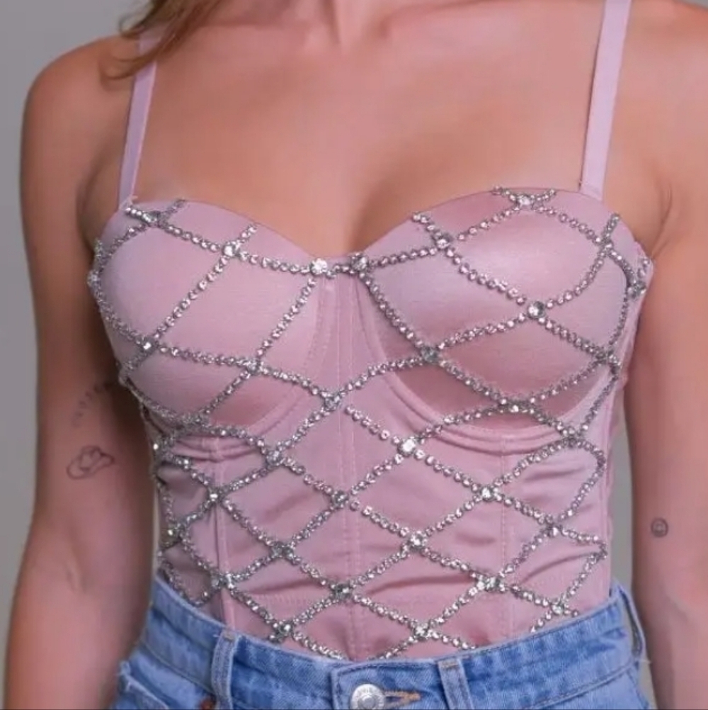 Glamorous Pink Rhinestone Bustier